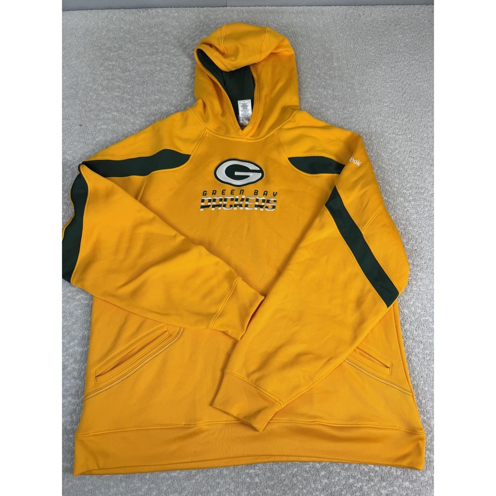 Green Bay Packers Hoodie Sweatshirt Mens XL Yellow NFL Football Reebok Pullover